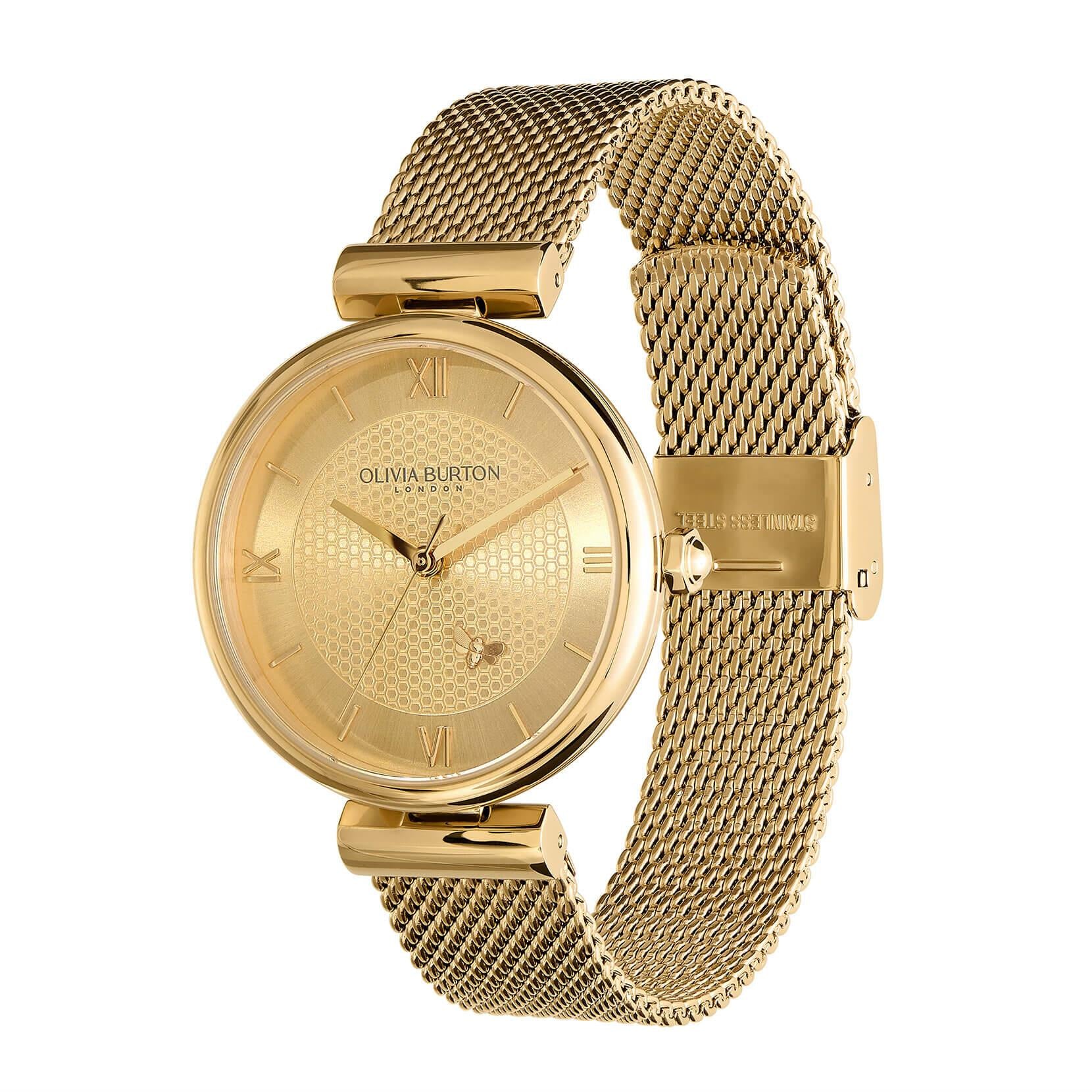 Minima Bee T-Bar Gold Mesh Watch
