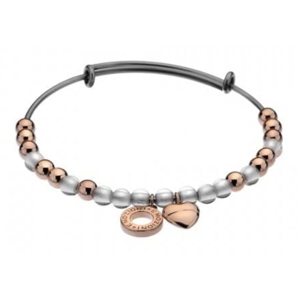 White Glass And Rose Gold Plate Beaded Bangle
