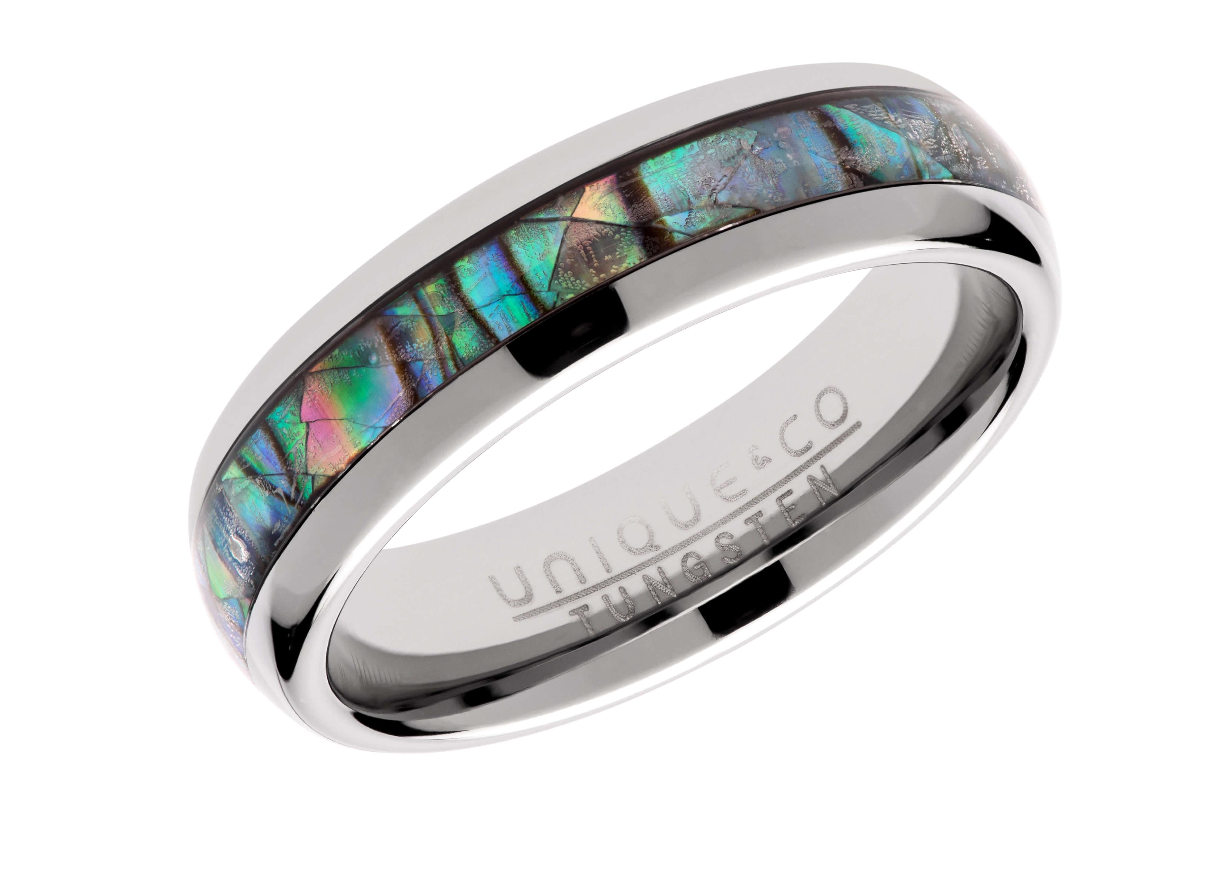 Tungsten Carbide Ring with Abalone Shell Inlay 6mm