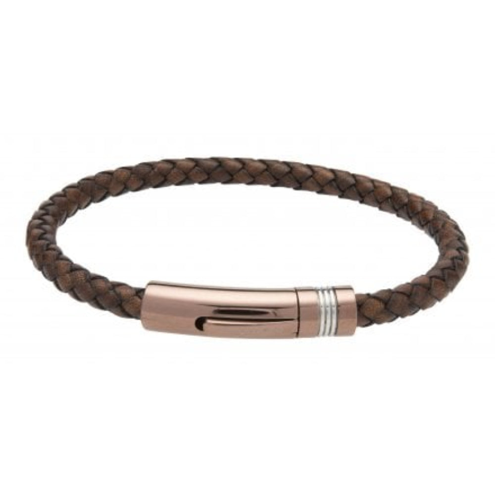 Anti.Dark Brown Leather Brac-Steel Clasp With Brown Ip Plating
