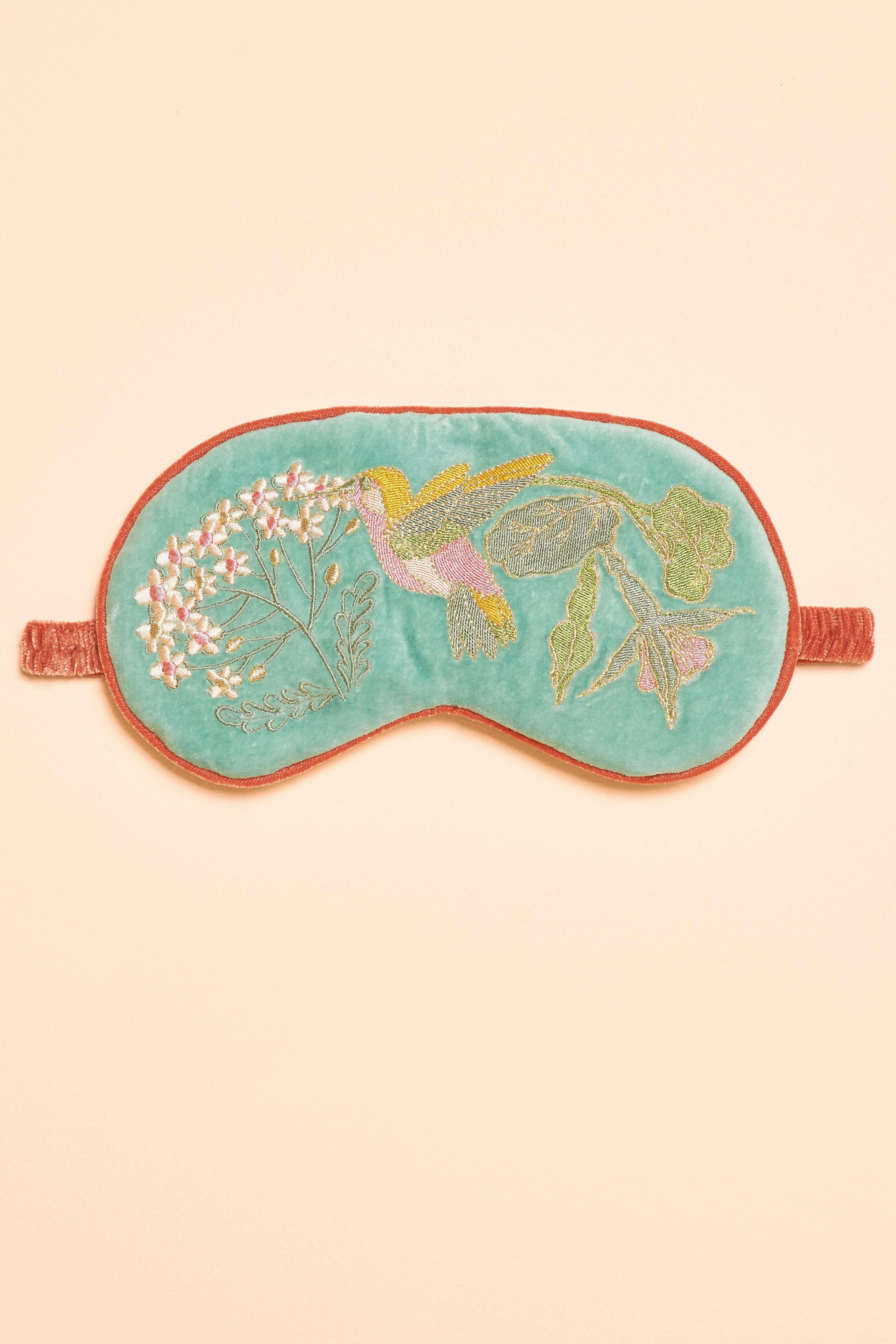 Luxury Velvet Eye Mask - Hummingbird  - Aqua
