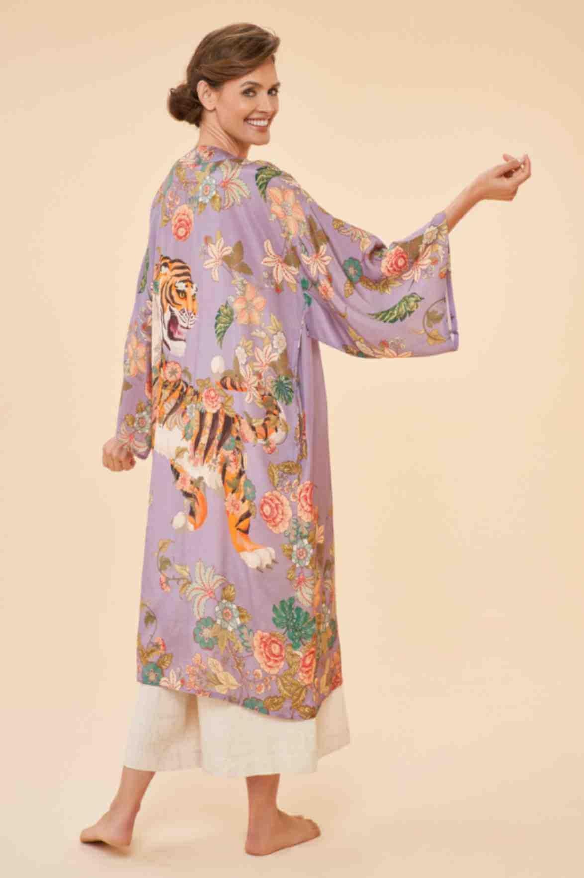 Prancing Tiger Kimono Gown- Lilac
