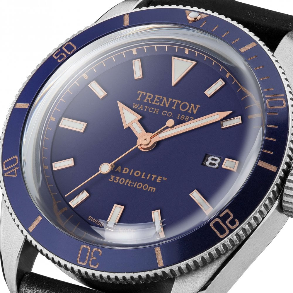Mens The Trenton Limited Edition Swiss Quartz Watch with Blue Dial and Horween Leather Strap