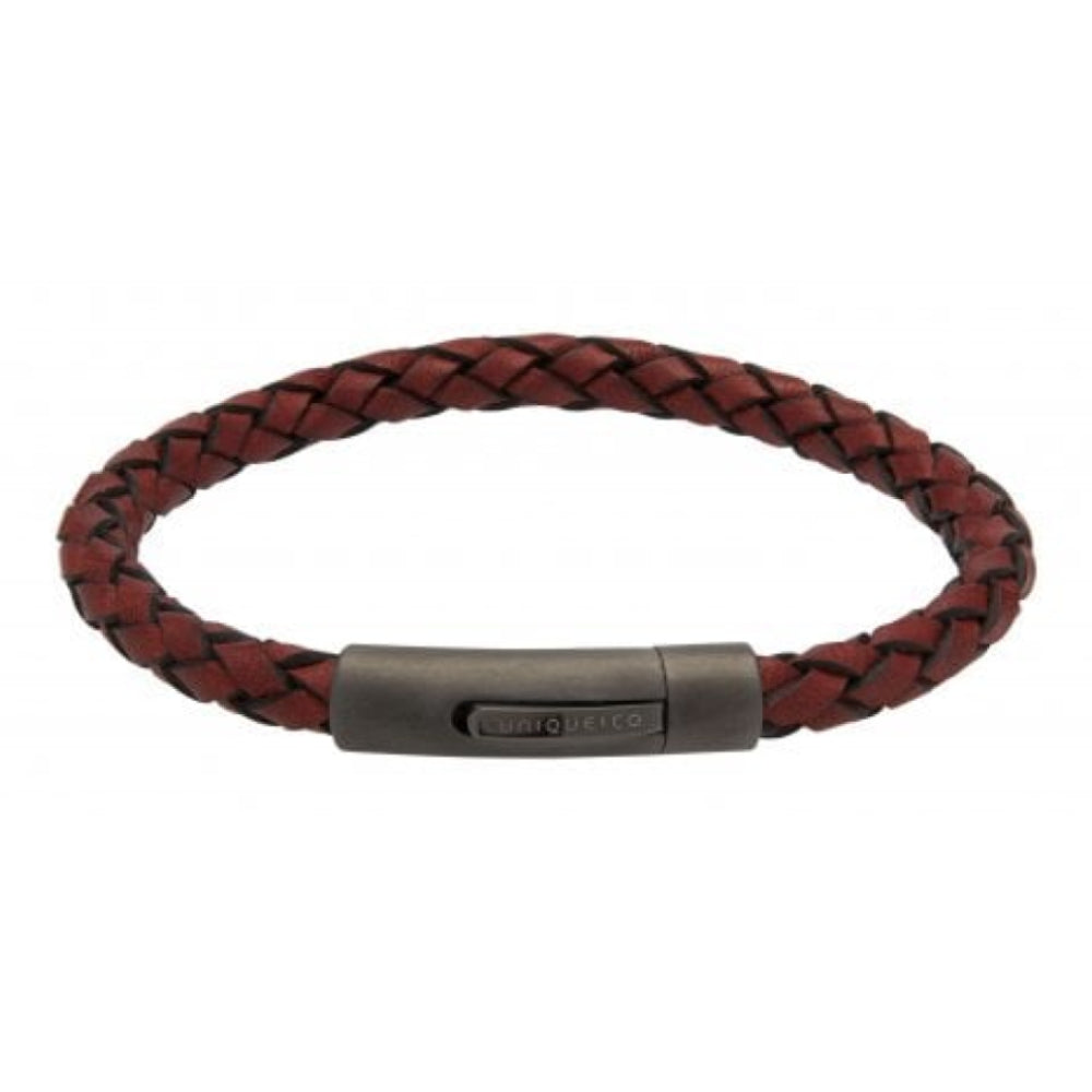 Anti. Red Leather Bl Edge With Matte/Gunmetal Ip Steel Clasp