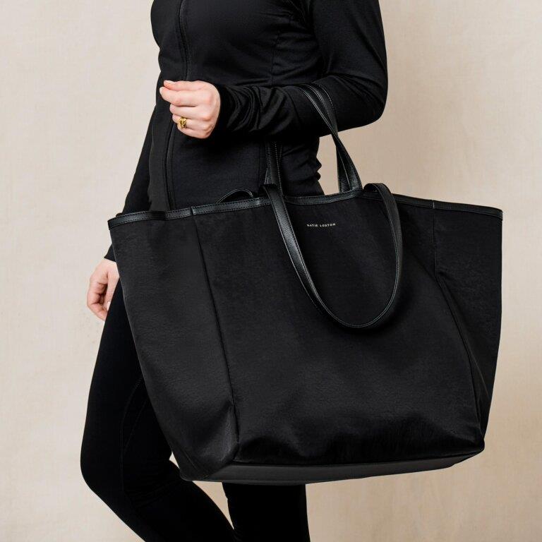 Nylon-Luxe Oversized Tote Bag - Black