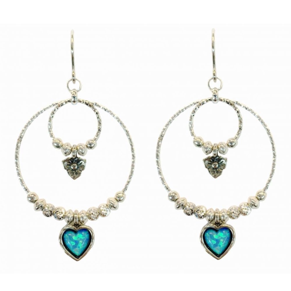 Sparkly Hoops With Beads & Opal Heart Earrings
