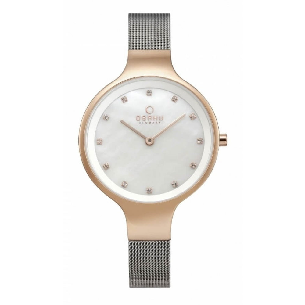 Ladies Rose Gold Case Quartz Watch With Mesh Strap