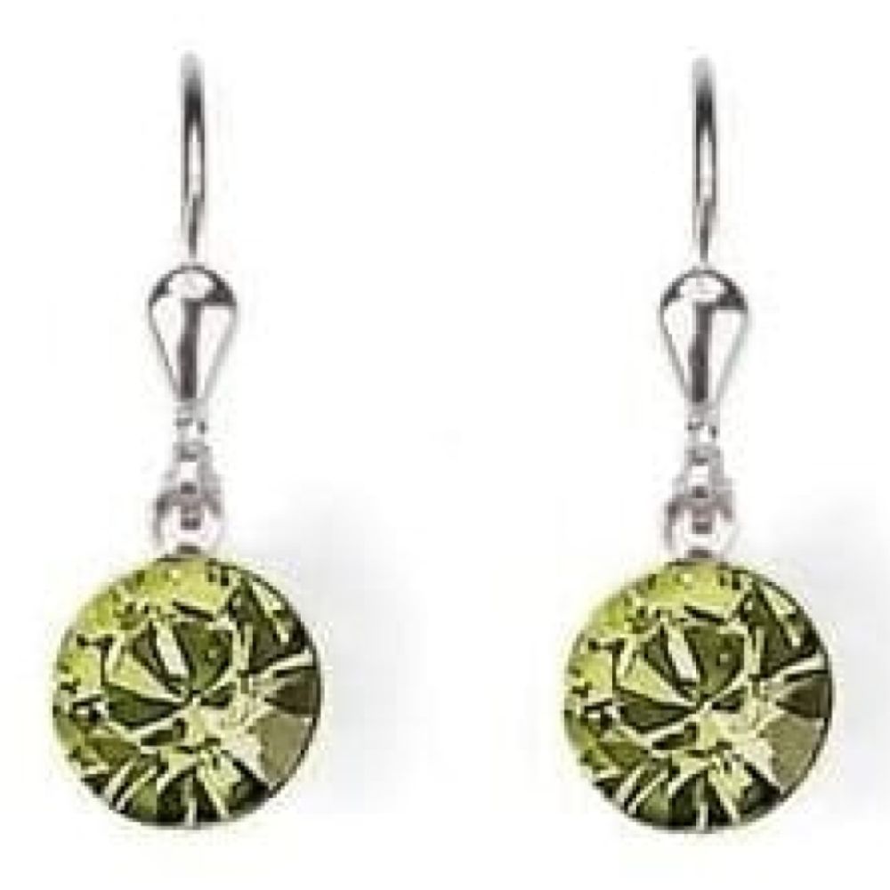 Ladies Olive Green Swarovski Elements Rhodium Plated Metal Earrings