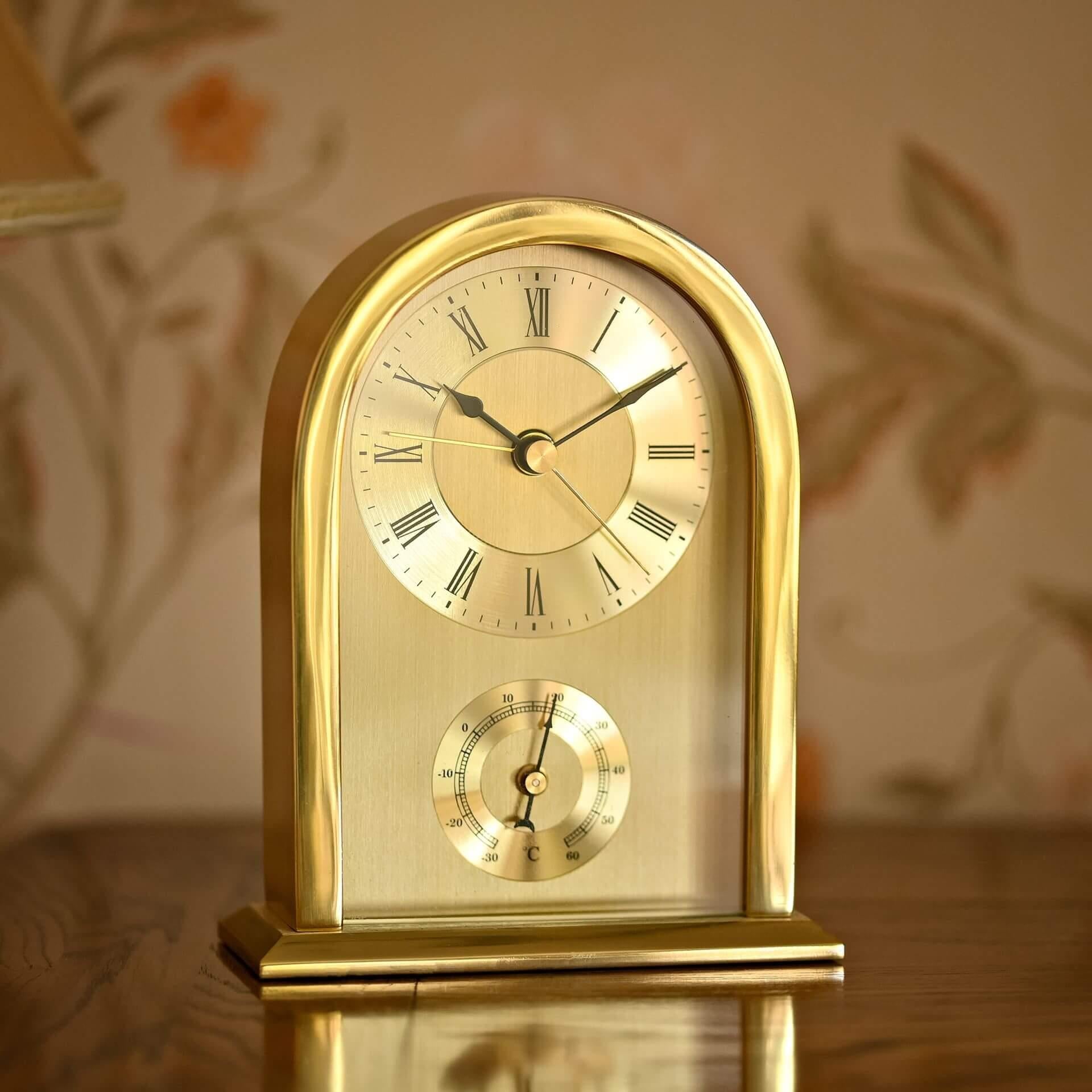 Arched Mantel Clock Gold Aluminium Case