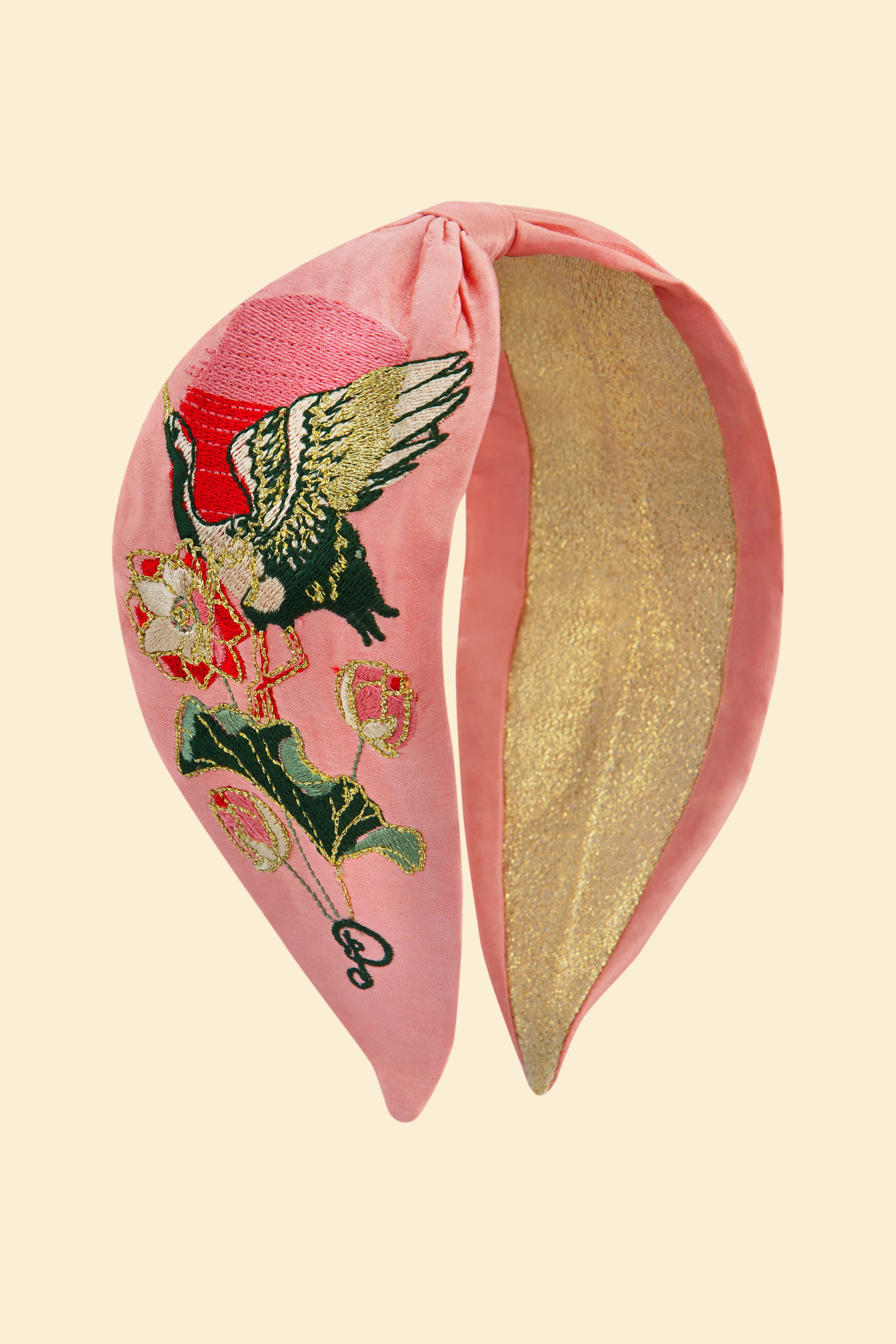 Crane at Sunrise Satin Embroidered Headband Petal