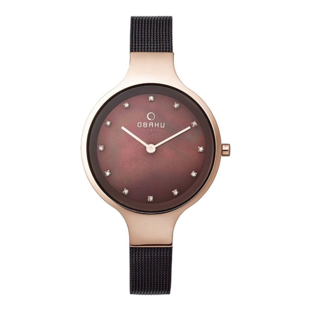 SKY- WALNUT Rose Gold Plated Stainless Steel Mesh Bracelet Watch