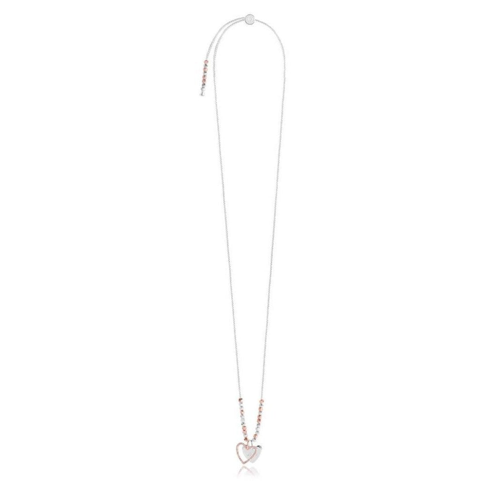 CACI - Love - Silver Chain With Rose Gold Pave Charm And Silver Stamped Charm - Necklace