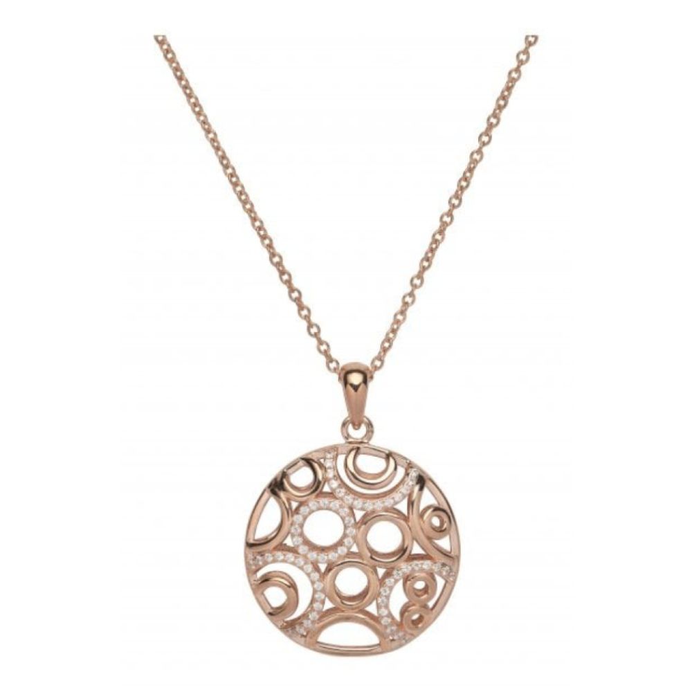 Sterling Silver Circle Pendant With Rose Gold Plating And Cz Incl.Chain