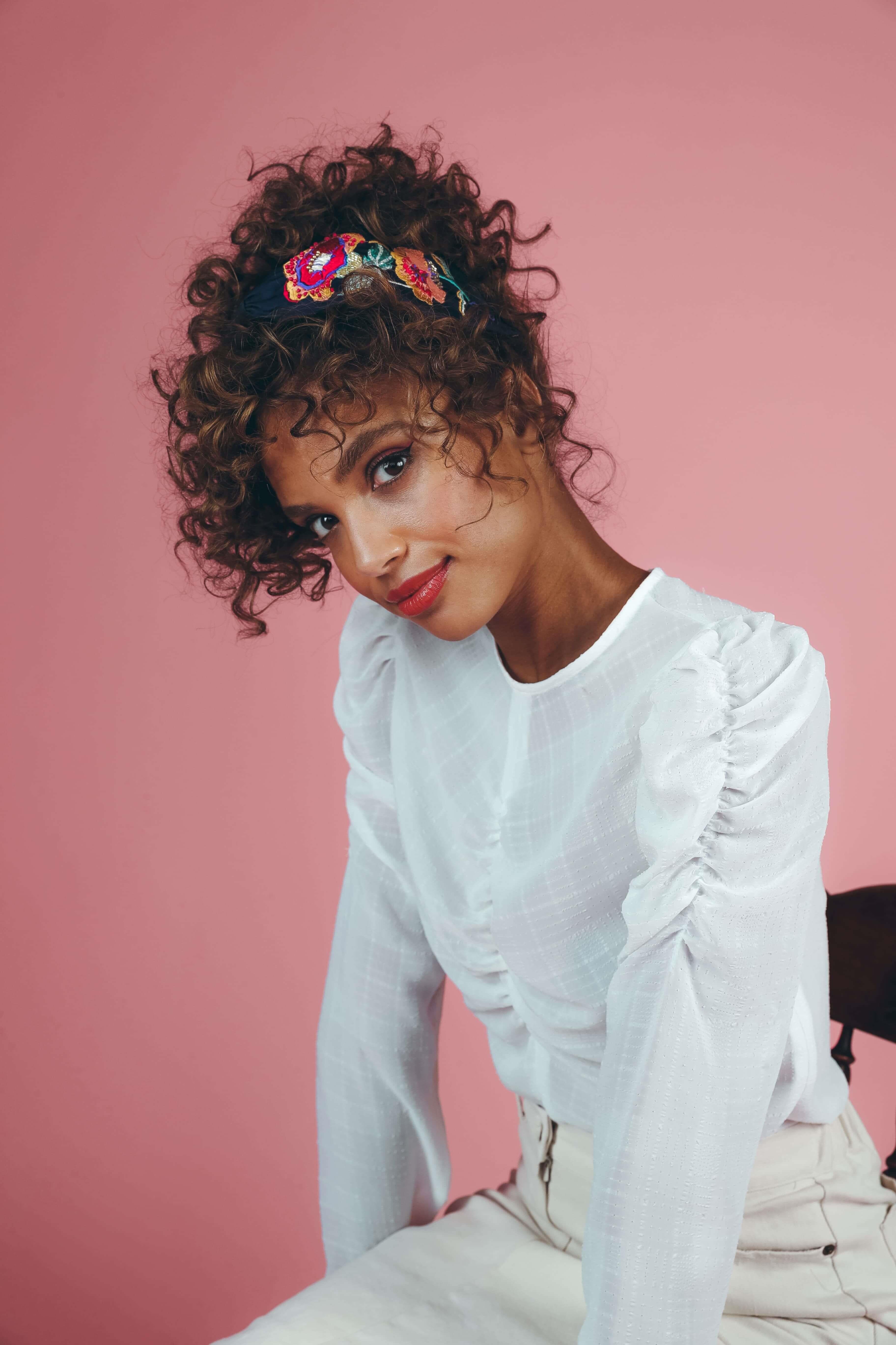 Fantasy Floral Embroidered Headband - Navy