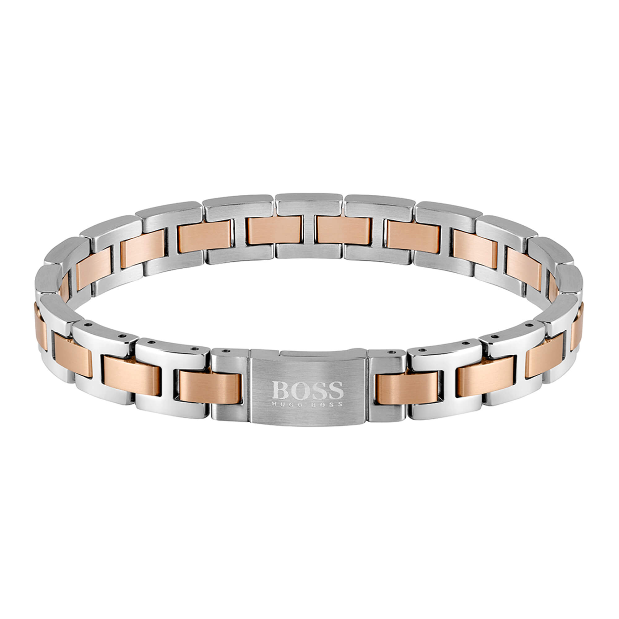 Essentials Two Tone Rose Gold Link Gents Bracelet