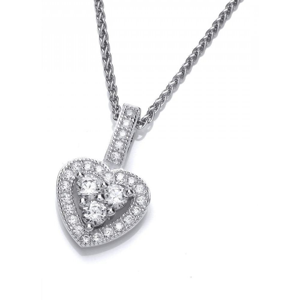 Silver Triple CZ Centre Heart Pendant & Chain