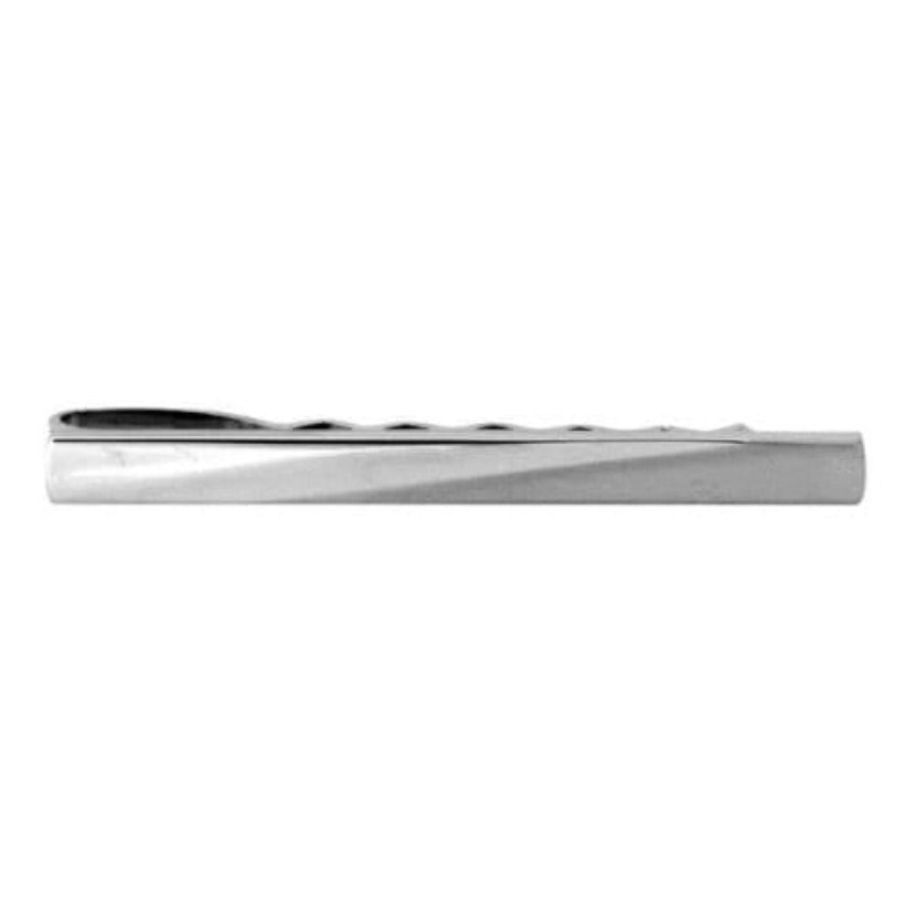 Rhodium Plated Diagonal Brushed/Shiny Tie Bar