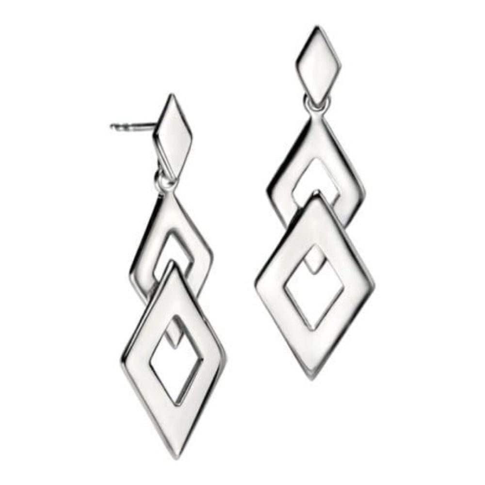 Ladies Double Rhombus Silver Stud Earrings