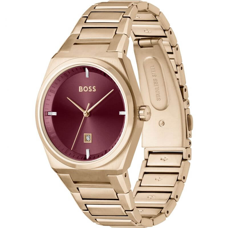 Steer Red Dial Rose Gold Plated Bracelet Strap Ladies Watch