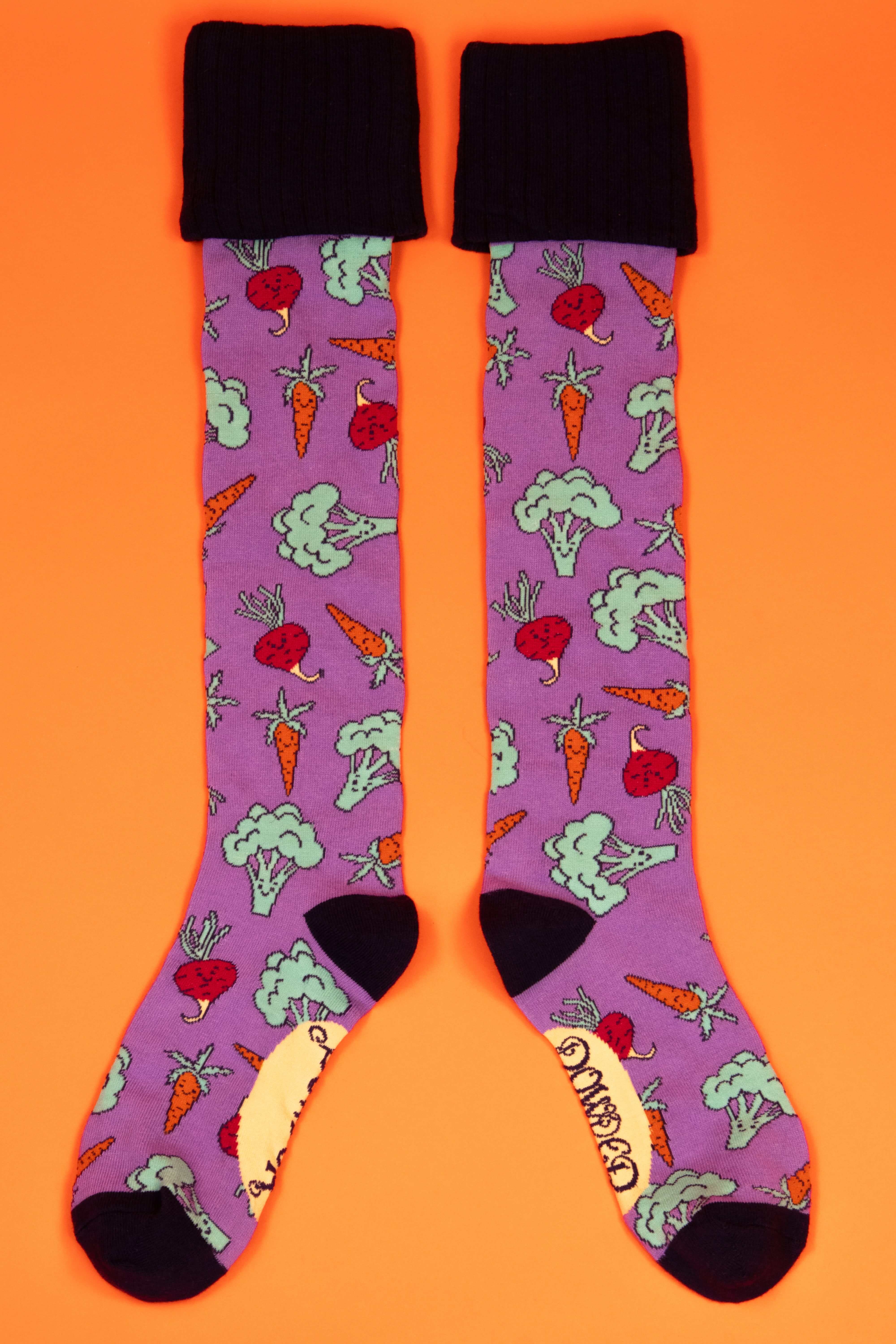 Happy Vegetables Boot Socks- Purple