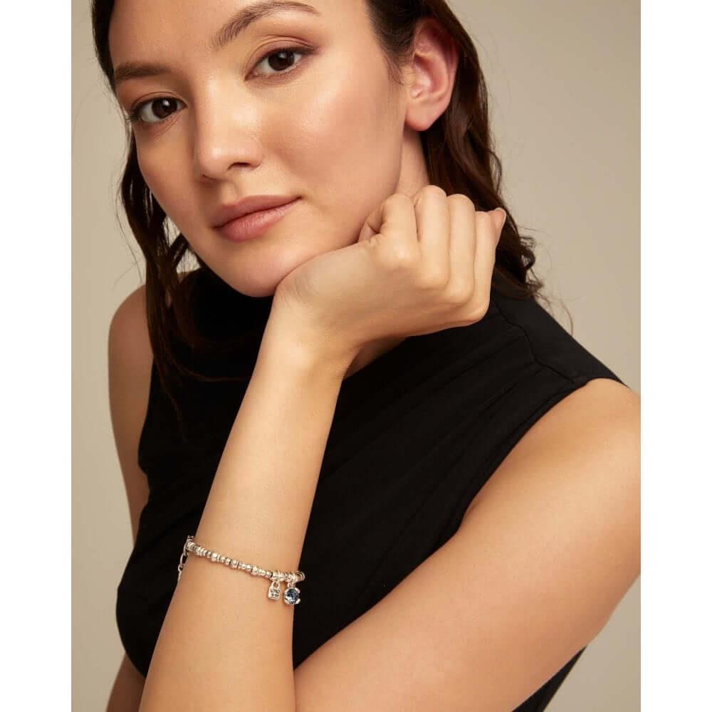 Blue Faceted Crystal & Padlock Attractive Silver Bracelet - Size M