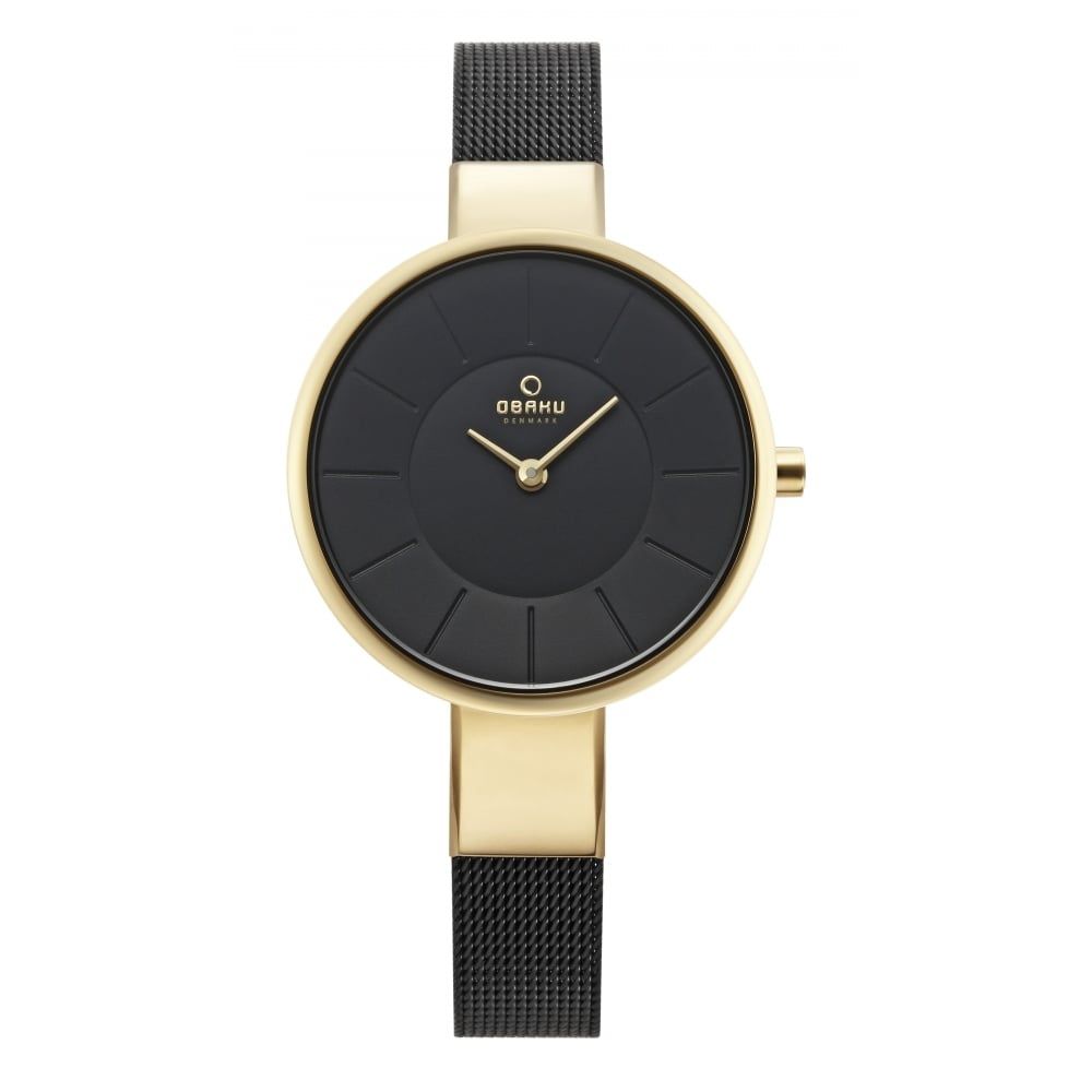 SOL - MEDALLION Black Mesh Bracelet & Black Dial Ladies Watch