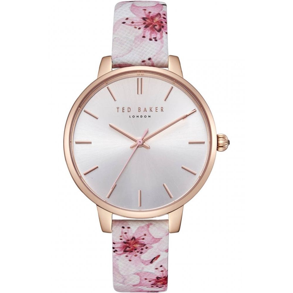 Rose Gold Plated Case & Sunray Silver Dial With Leather Strap Ladies Watch