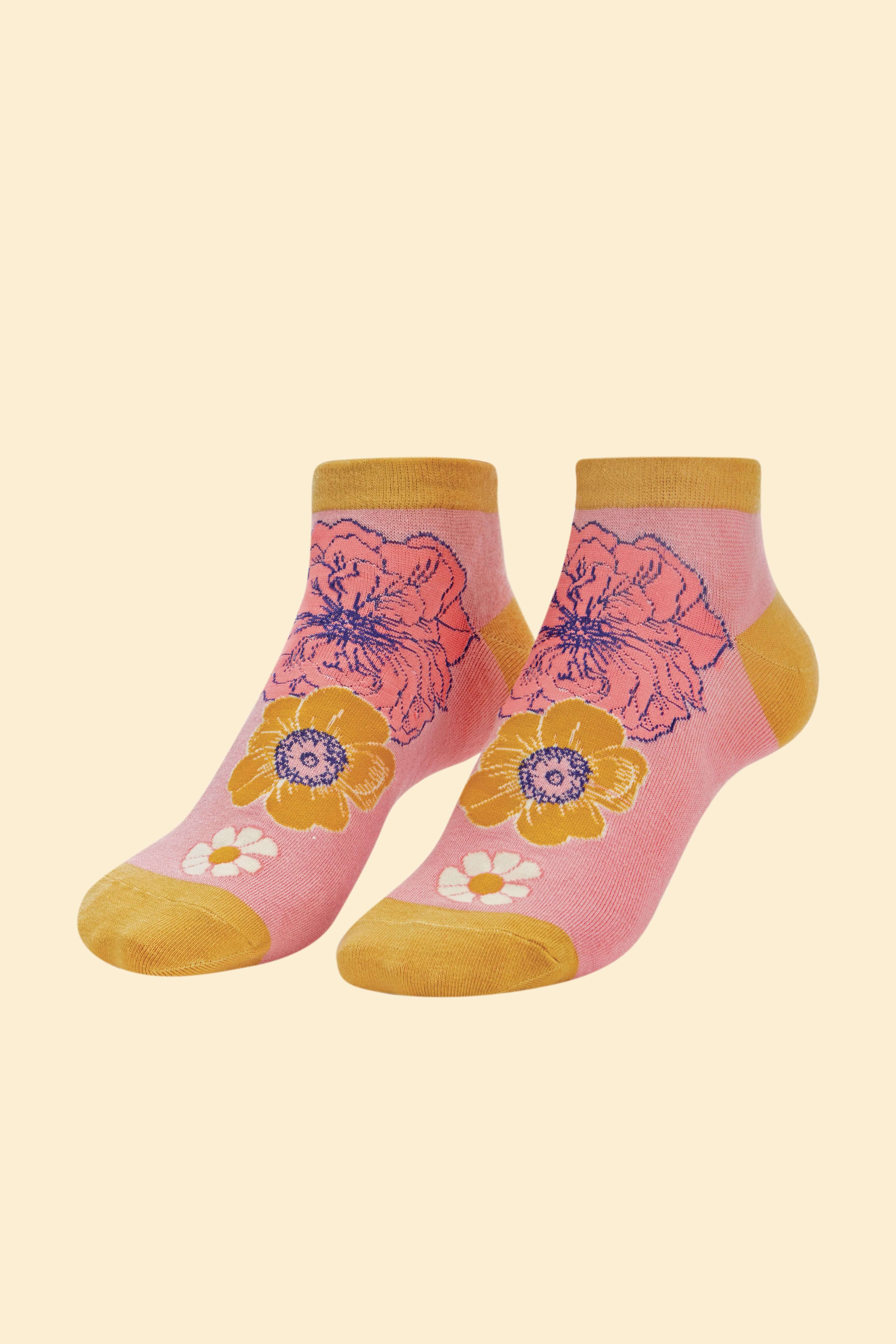 Floral Heads Trainer Socks - Petal