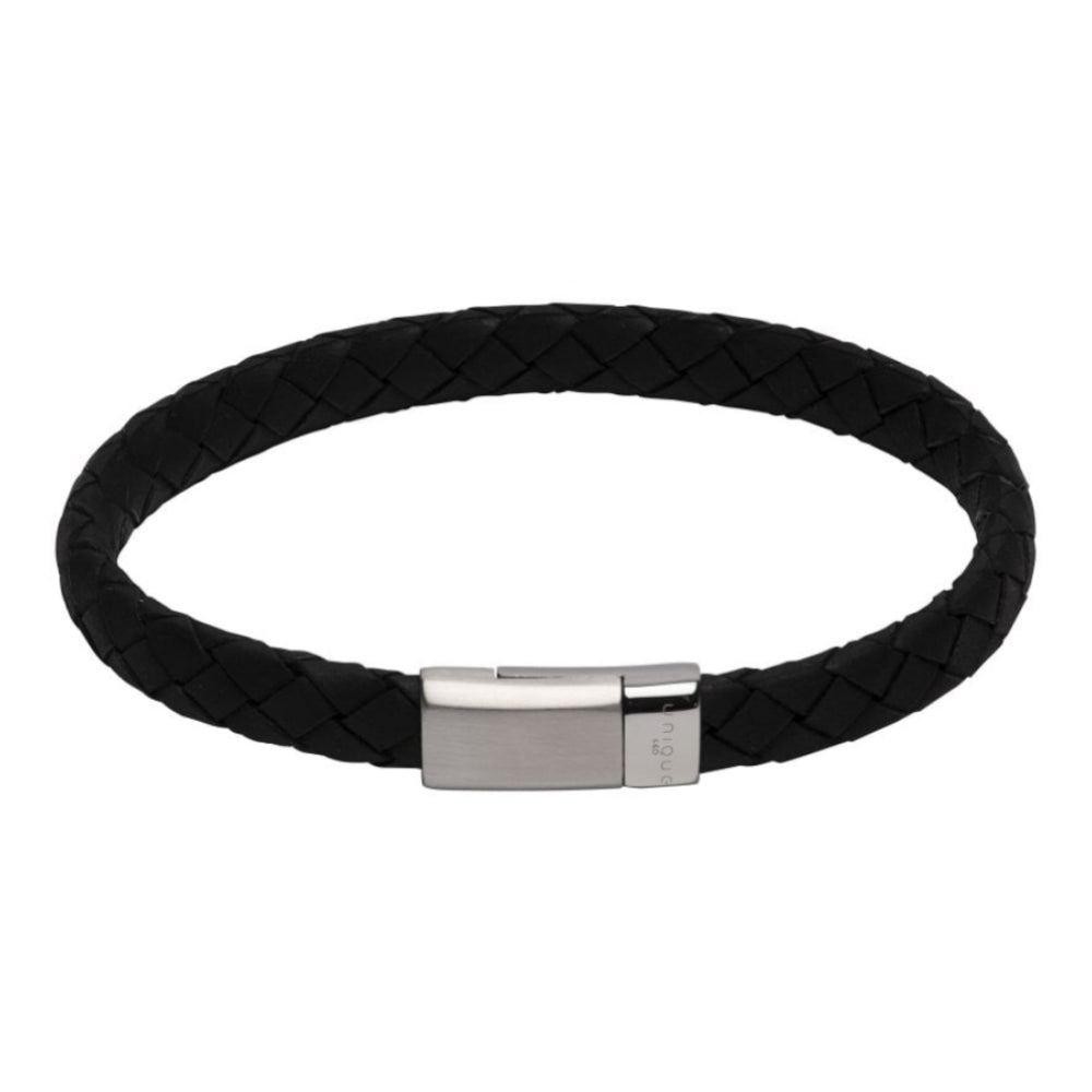 Black Leather Bracelet BL Edge With Matte/Polished Steel Clasp