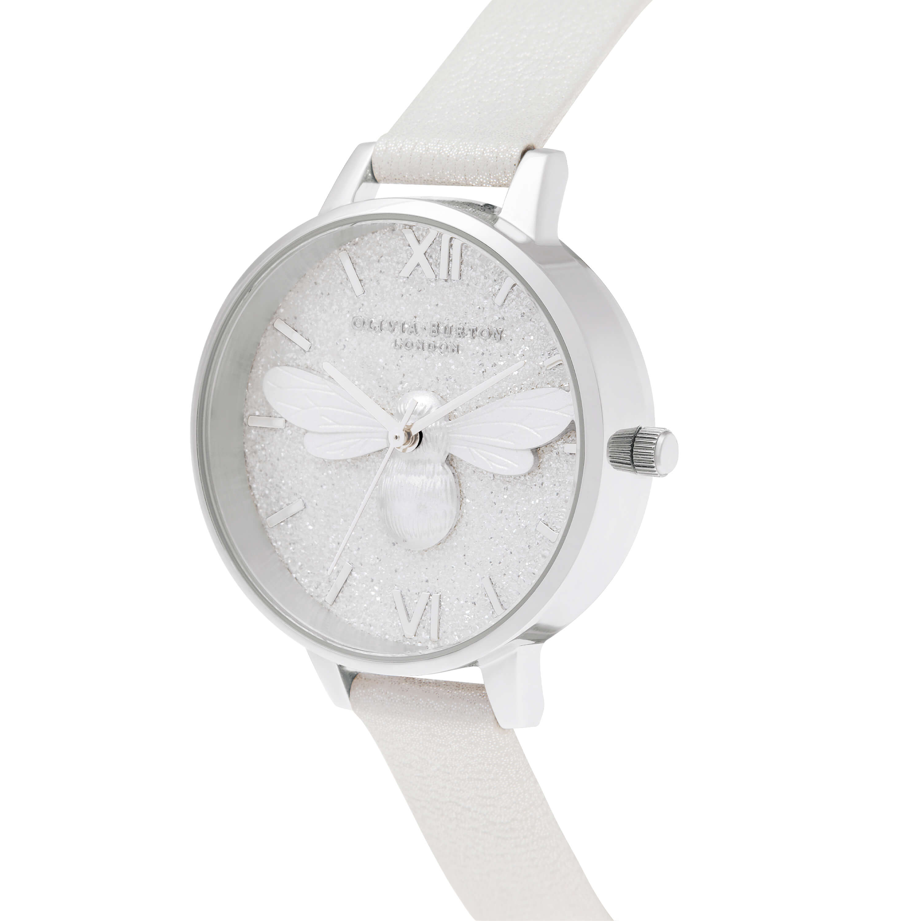 Glitter Demi Dial Pearl Lucky Bee & Silver Ladies Watch