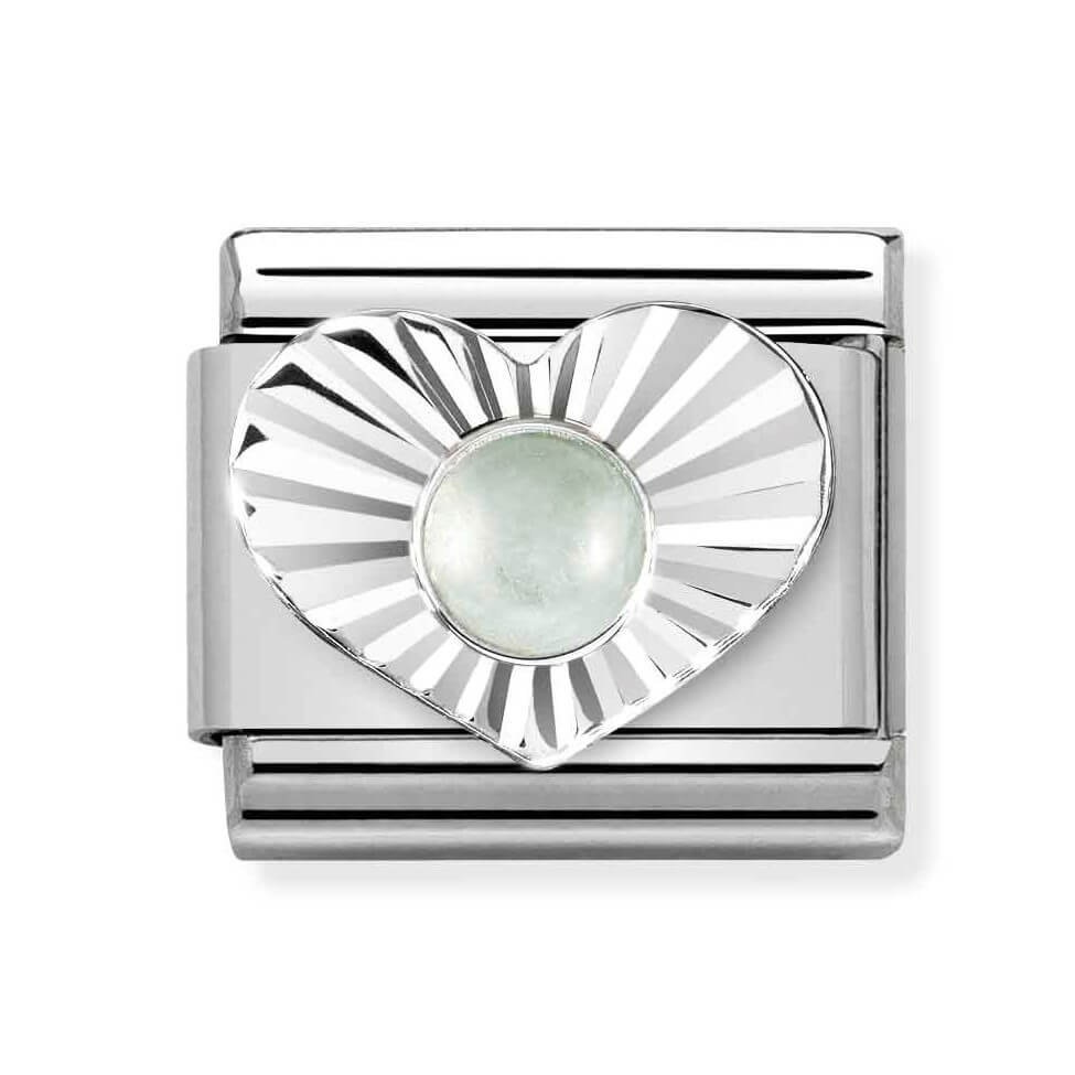 Classic Composable Link In Silver Heart With Milky Aquamarine Stone