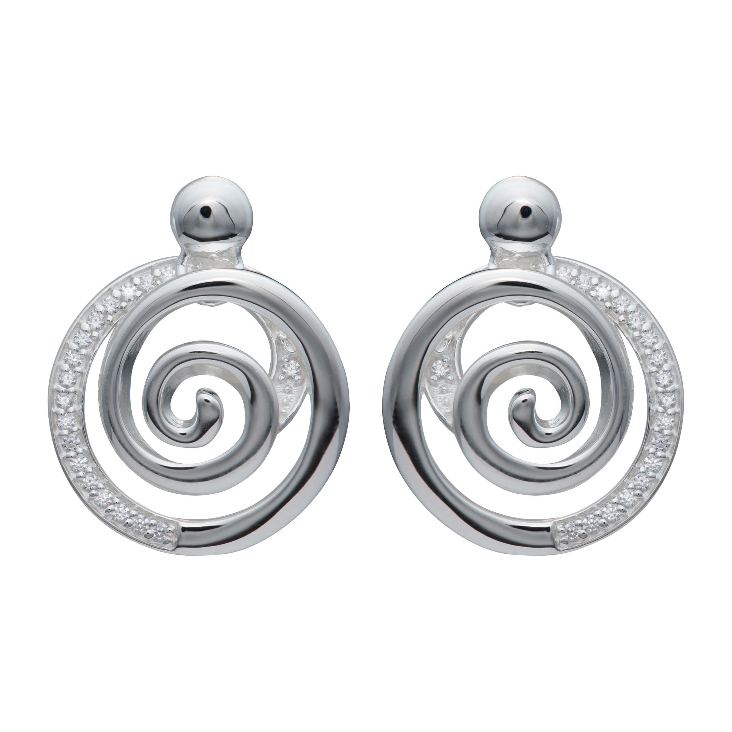Sterling Silver 925 Swirl Drop Earrings With CZ