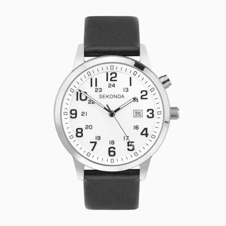 Easy Reader Silver Case White Dial With Black Leather Strap Men's Watch