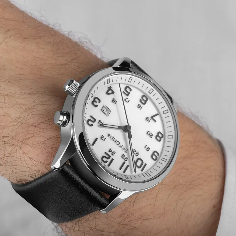 Easy Reader Silver Case White Dial With Black Leather Strap Men's Watch