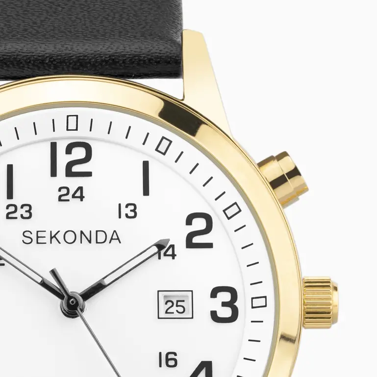 Easy Reader Gold Plated Case White Dial With Black Leather Strap Men's Watch