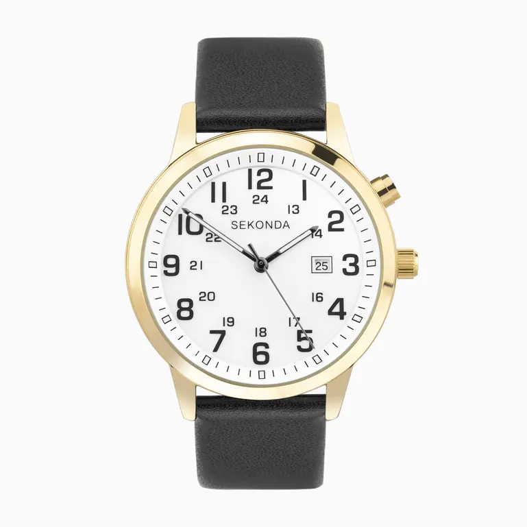 Easy Reader Gold Plated Case White Dial With Black Leather Strap Men's Watch