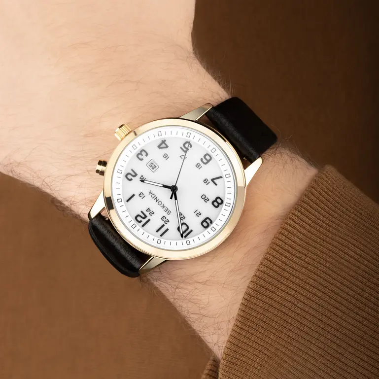 Easy Reader Gold Plated Case White Dial With Black Leather Strap Men's Watch