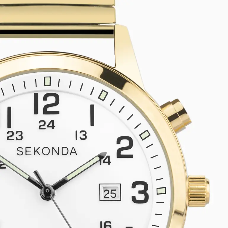Easy Reader Gold Plated Expander Bracelet With White Dial Men's Watch