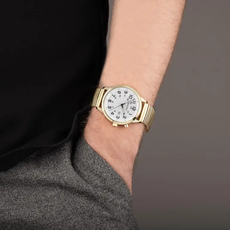 Easy Reader Gold Plated Expander Bracelet With White Dial Men's Watch