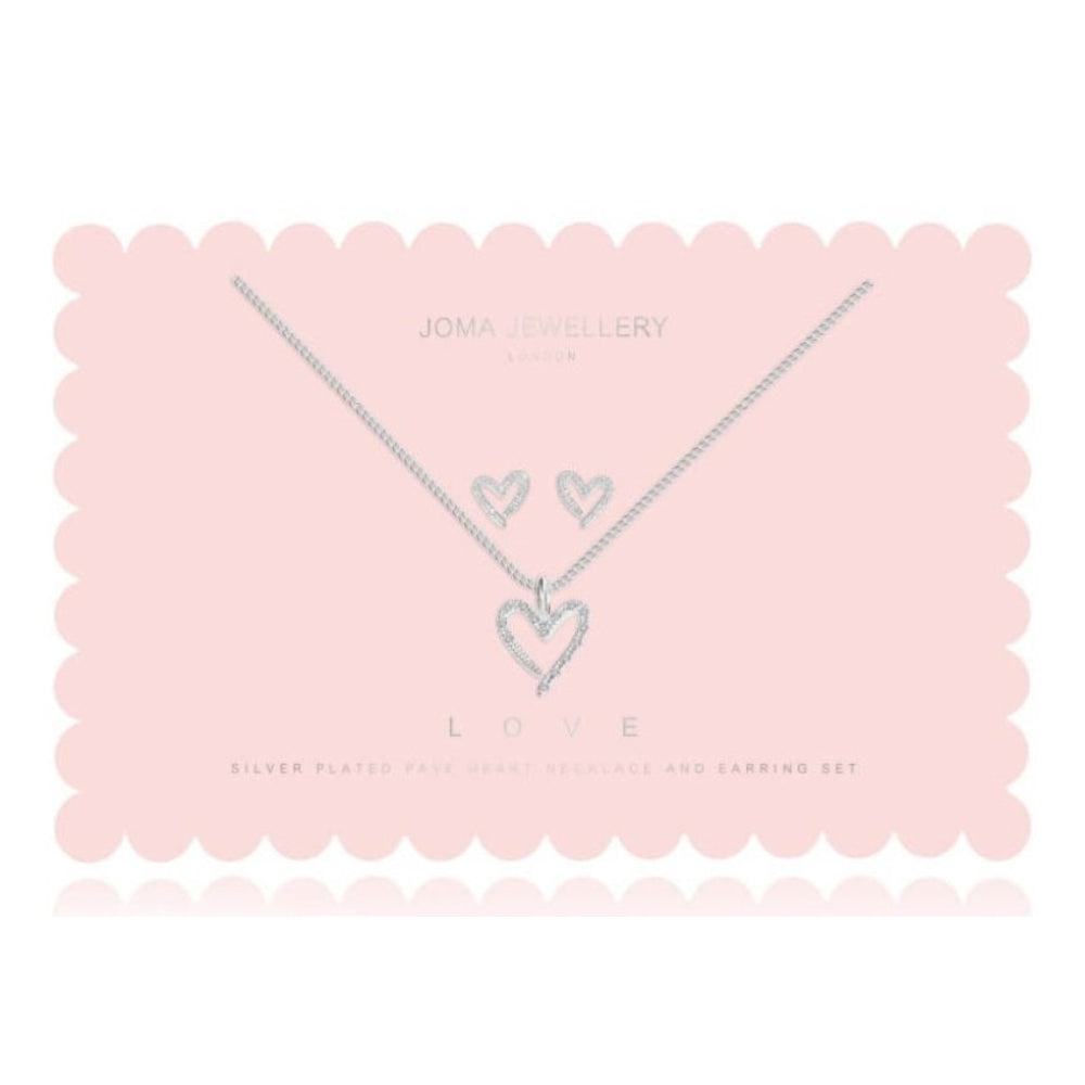 Sentiment Set - Love - Heart Outline Pave Earrings & Necklace Set