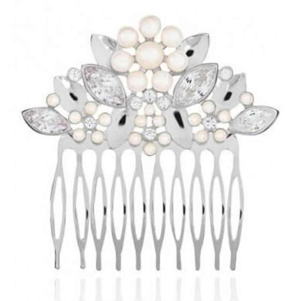 Happy Ever After Hair Accessories Pearl Flower & CZ Hair Slide