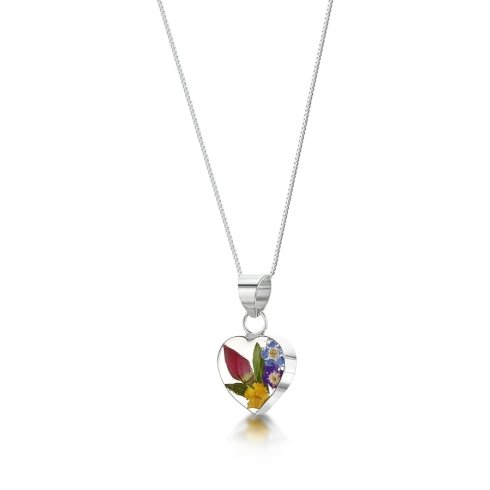 Silver Pendant - Mixed Flowers - Extra Small heart