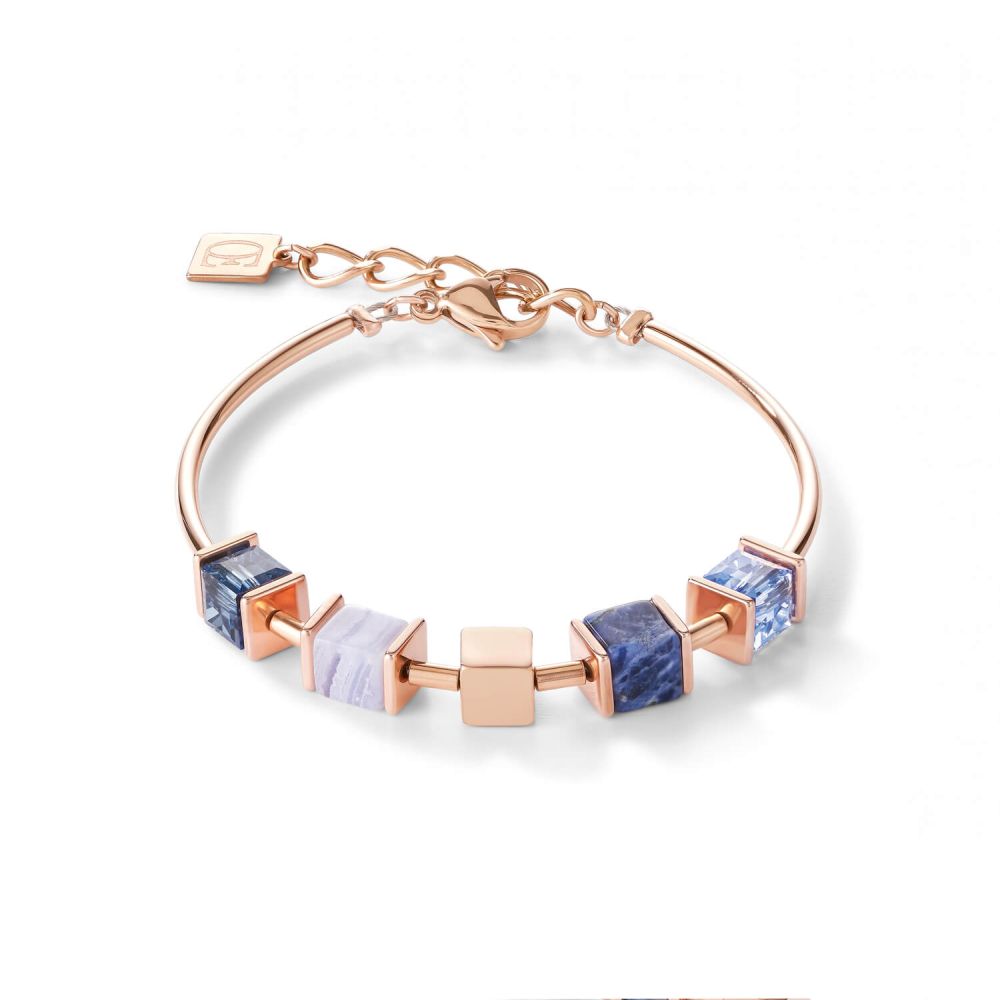 Blue Geo Cube & Rose Gold Plated Chain Bracelet