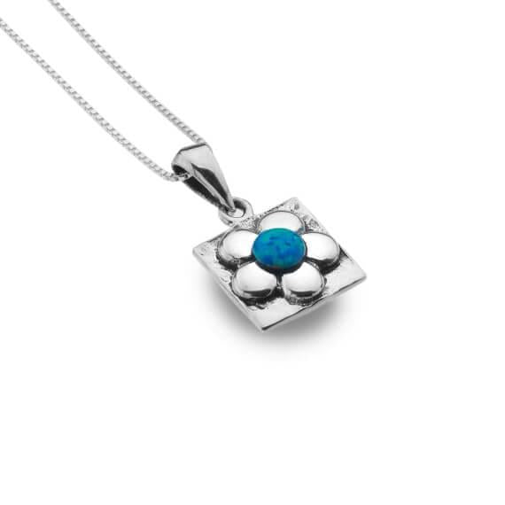 Origins Opal Set Flower Square Pendant Necklace