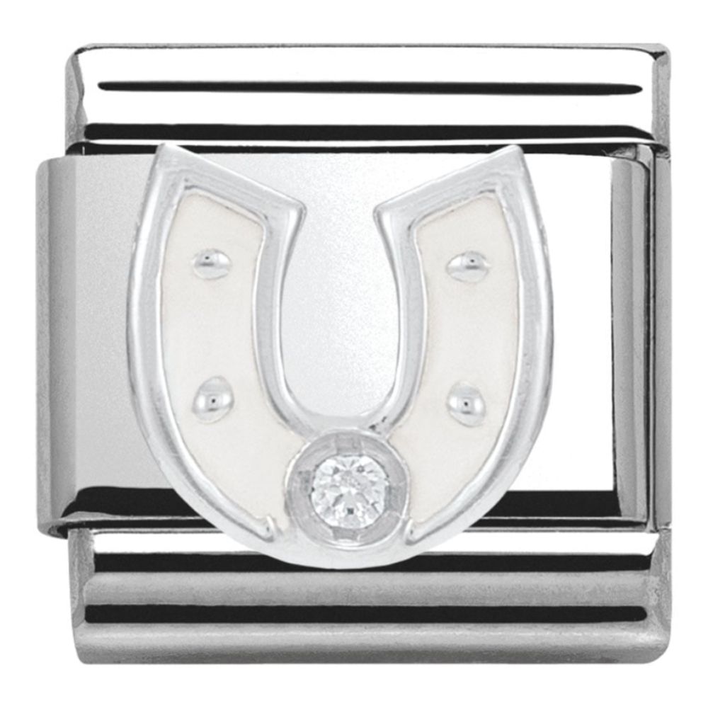 Classic Silver and White CZ Horse Shoe Link
