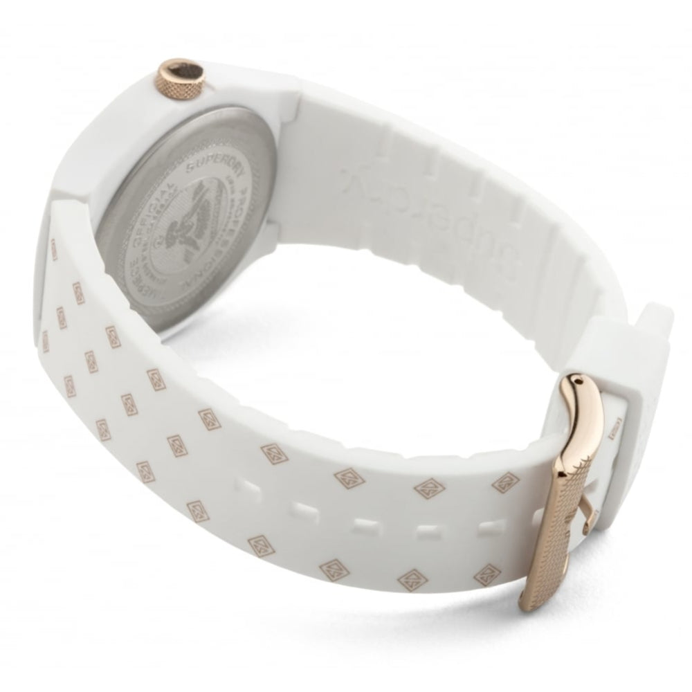 Urban Micro White Silicone Strap With Rose Gold Printed SD Graphic & White Dial Watch