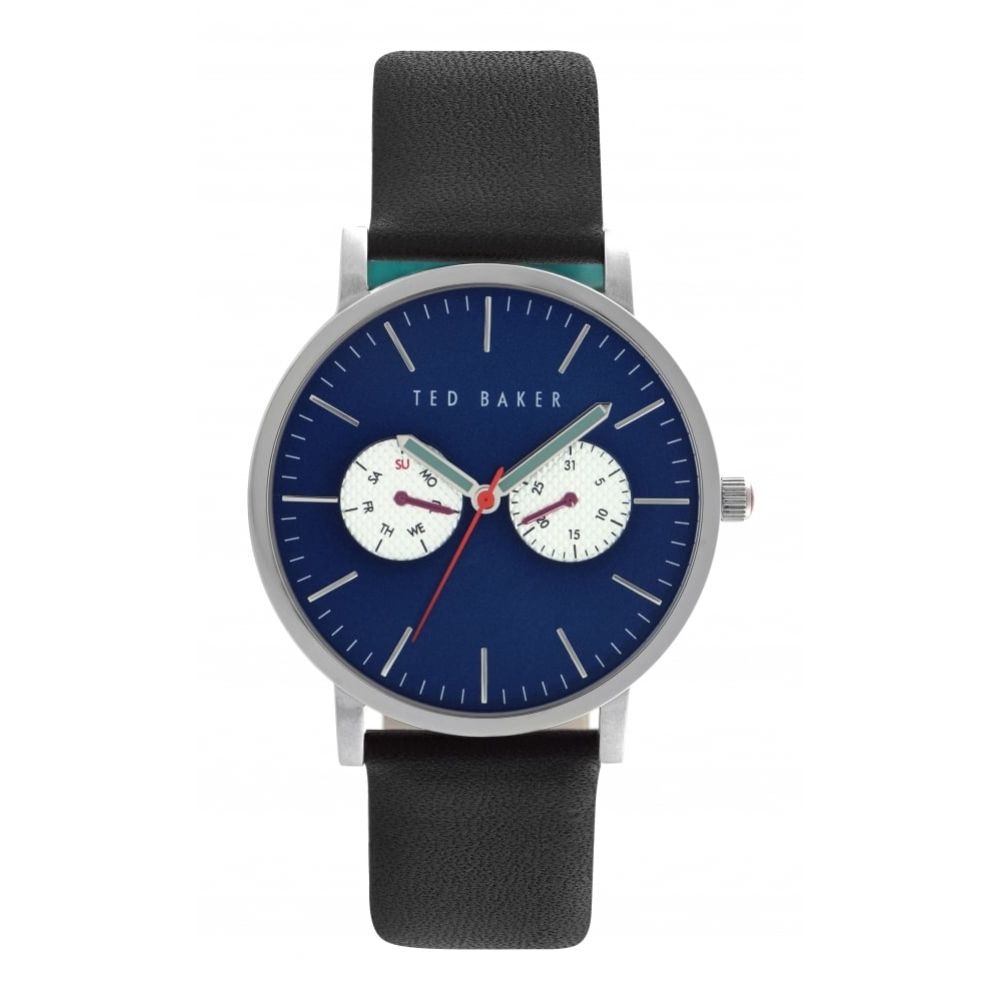 Ted Baker Mens Dual Dial Date Display Blue Face Leather Watch