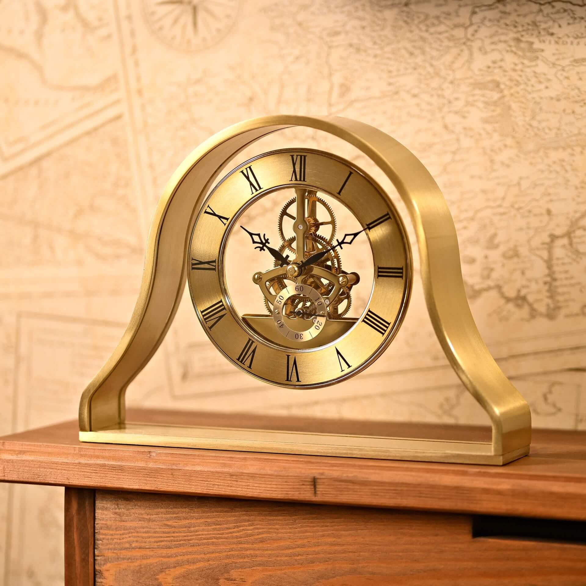 Napoleon Mantel Clock Gold Skeleton Movement
