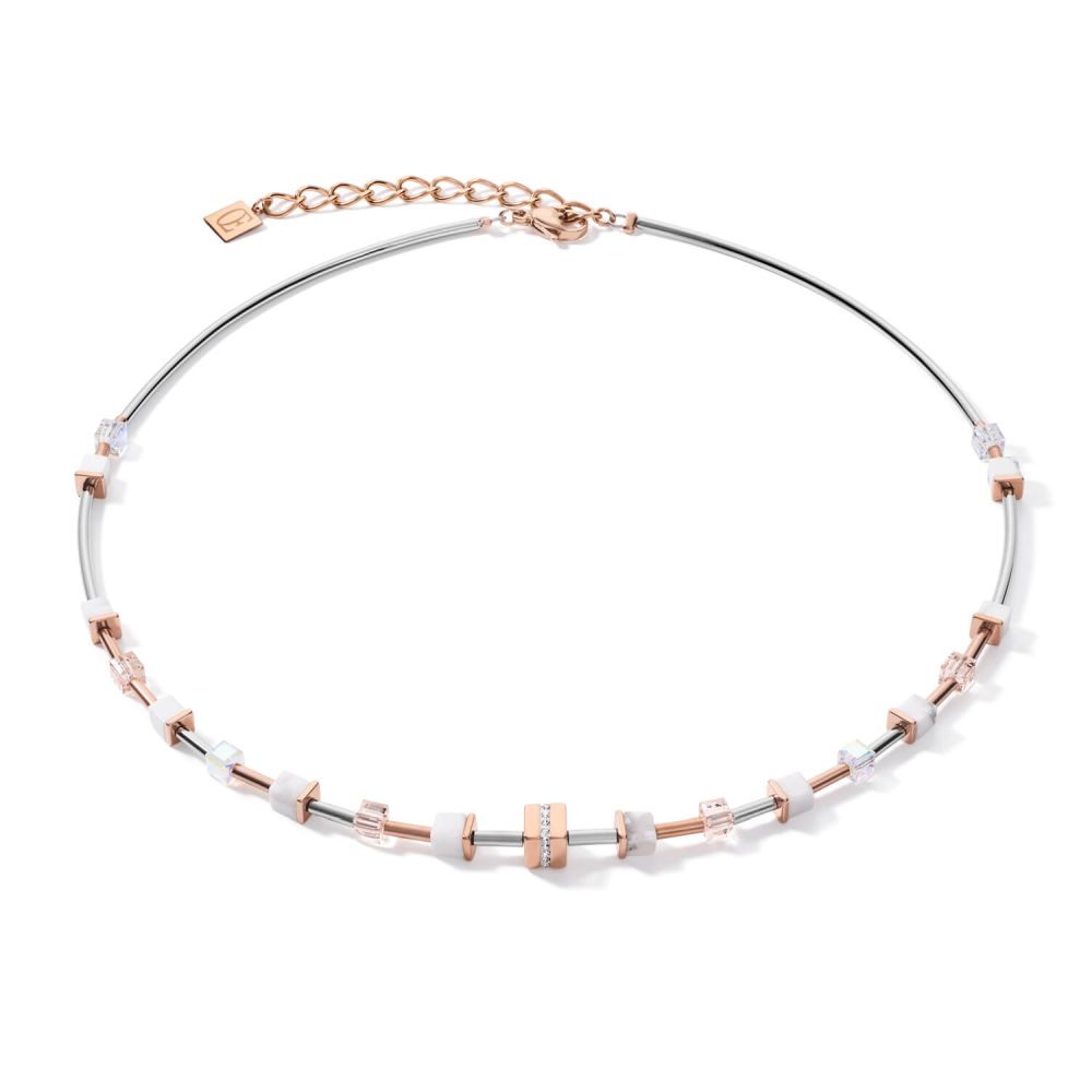 Small Rose Gold -White-Silver Geo Cube With Crystals Pave Necklace