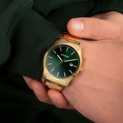 Taylor Green Dial & Gold Tone Bracelet Strap Men's Watch